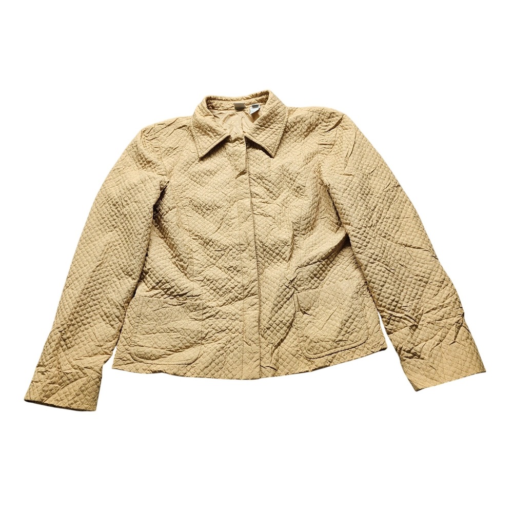 Real Clothes Quilted Jacket Womens Tan Beige Diamond Stitched Lightweight 5193